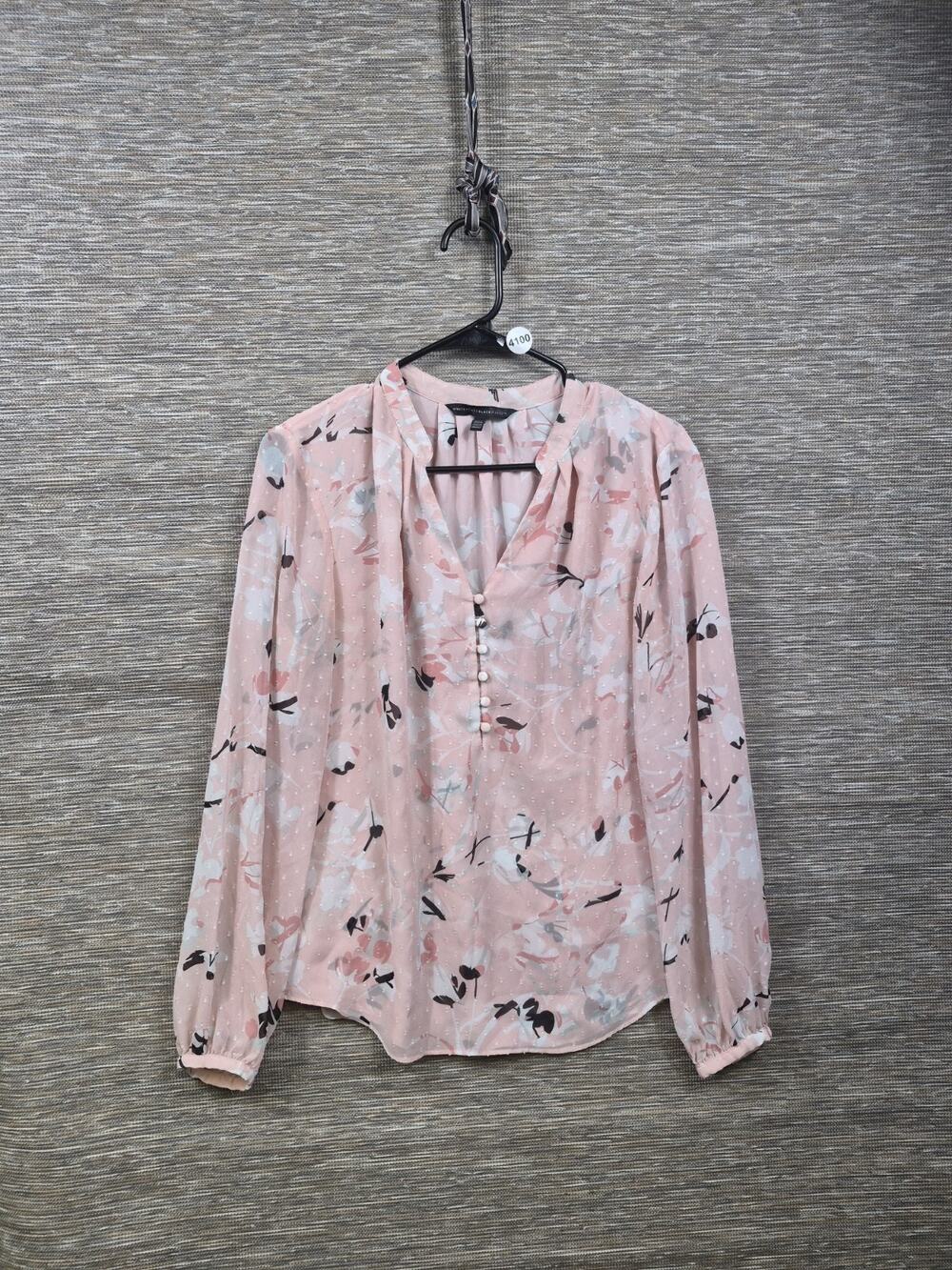 White House Black Market Womens Size 10 Floral Blouse Long Sleeve V Neck Pink
